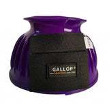 Purple gallop double taped pvc ribbed over reach horse hoof boot with black velcro strap and gallop equestrian label