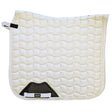Cream-colored quilted dressage saddle pad white with black panel white trim and gallop brand label for riding