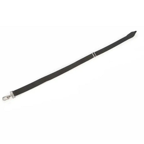 Black fabric strap with silver metal clasp and buckle for gallop elasticated horse rug leg adjustment