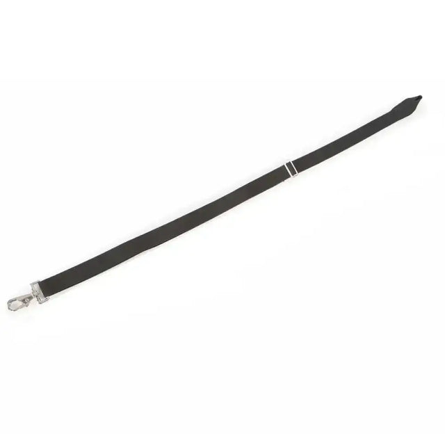 Black fabric strap with silver metal clasp and buckle for gallop elasticated horse rug leg adjustment