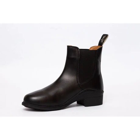 Black leather gallop elegence jodhpur boot with low block heel elastic side gussets and unique scp tread