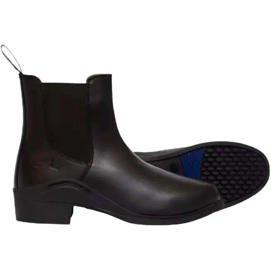Black leather gallop elegence jodhpur boot with low block heel elastic gussets and unique scp tread