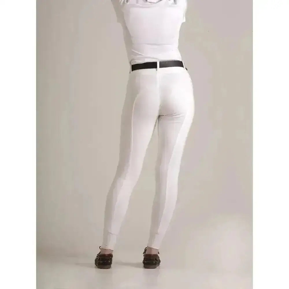 White gallop full silicone seat breeches with black belt and elasticated ankle cuffs perfect riding breeches