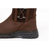 Brown leather gallop gateley country boot with dark brown laces silver trim and rugged black rubber sole