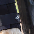 Black gallop gp brushing boots with hoof protector and white winged horse logo for equestrian use
