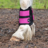 A vibrant pink and black gallop gp brushing boot with sleek padded design perfect for equestrian use