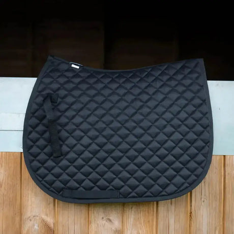 Black quilted saddle pad with diamond stitching and reinforced edge from gallop high density quilted saddle series