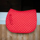 Bright red gallop high density quilted saddle pad with diamond stitching and matching strap for horses