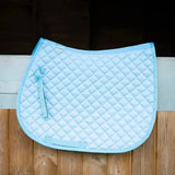 Light blue gallop high density quilted saddle pad with diamond pattern and matching straps for comfortable rides