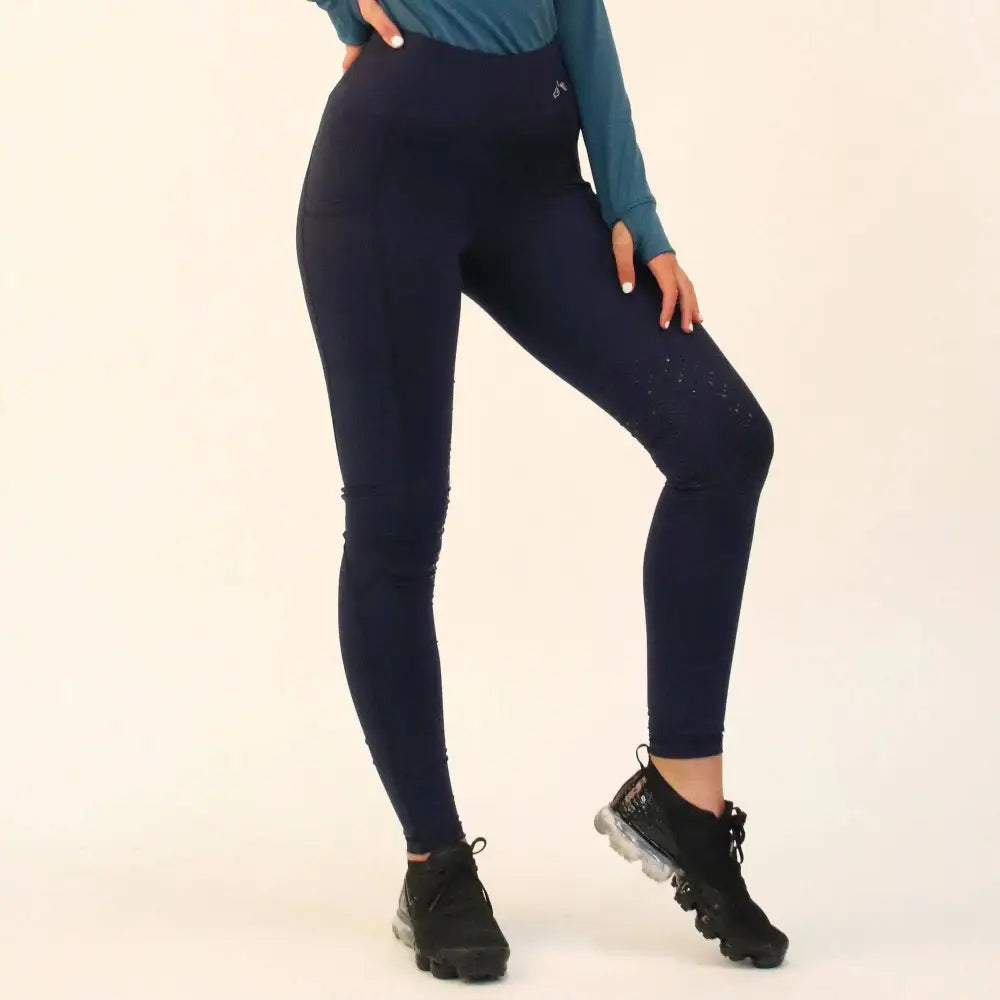 Gallop High-Waist Pocket Silicone Knee Riding Tights Navy - Xs Riding Tights Barnstaple Equestrian Supplies