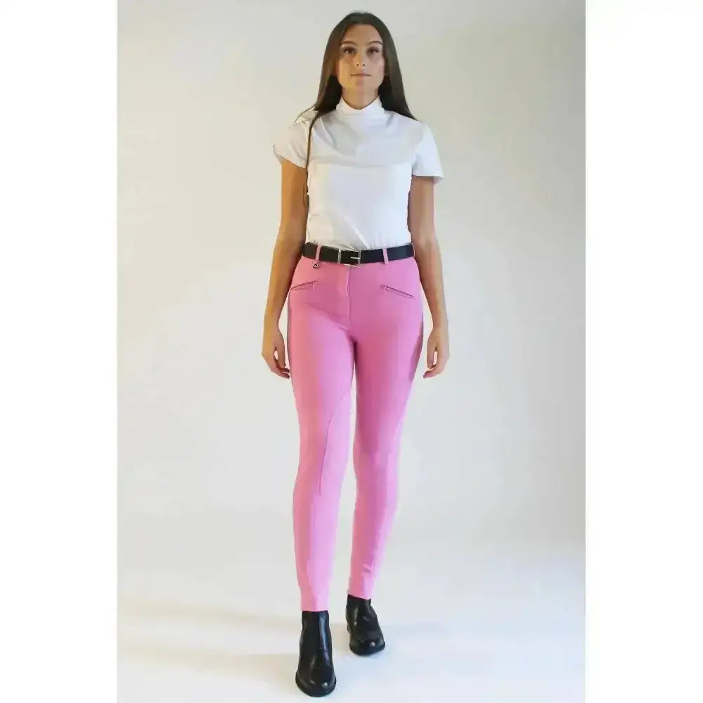 Pink gallop ladies classic high waist riding pants with front pockets perfect for classic plain jodhpurs use