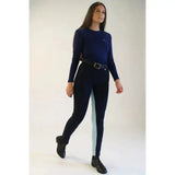 Navy blue long sleeved riding top with subtle embroidered logo matching gallop ladies two tone jodhpurs eye catching contrast