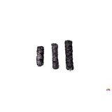 Three black dried sage bundles in a row next to a gallop large haynet with length tie string for easy use