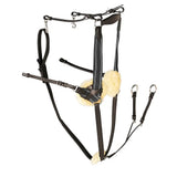 Black leather gallop leather quality breastplate with cream fleece padding and silver martingale attachment hardware