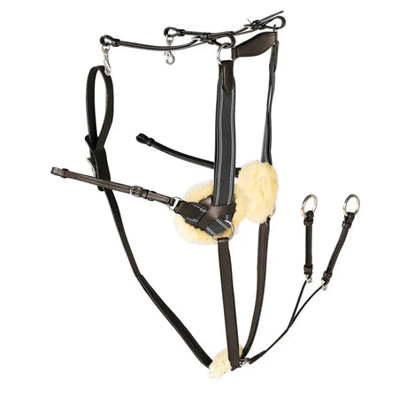 Black leather gallop leather quality breastplate with cream fleece padding and silver martingale attachment hardware