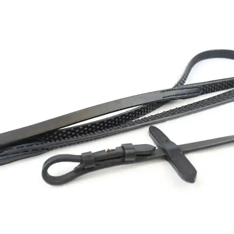 Gallop Leather Flexi Rubber Billet Reins with Nylon Core Black Pony Reins