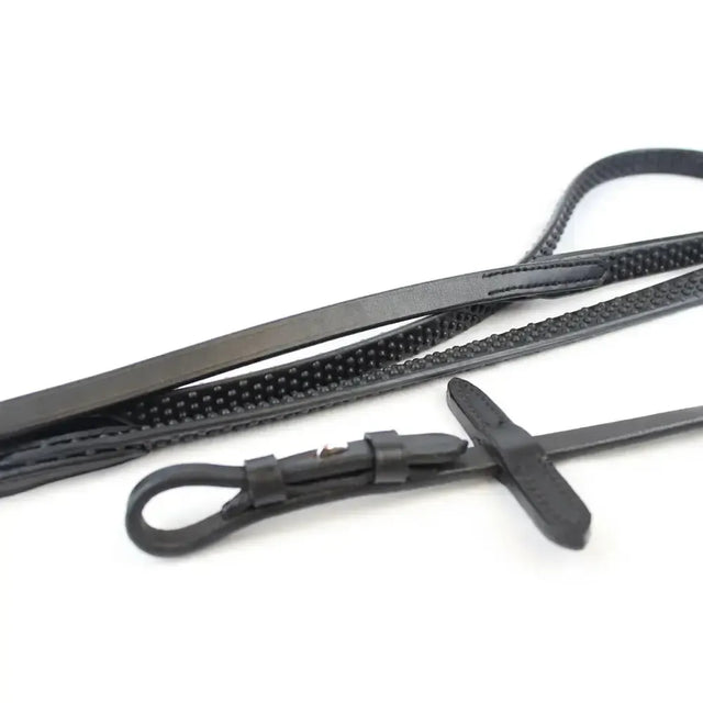 Gallop Leather Flexi Rubber Billet Reins with Nylon Core Black Pony Reins