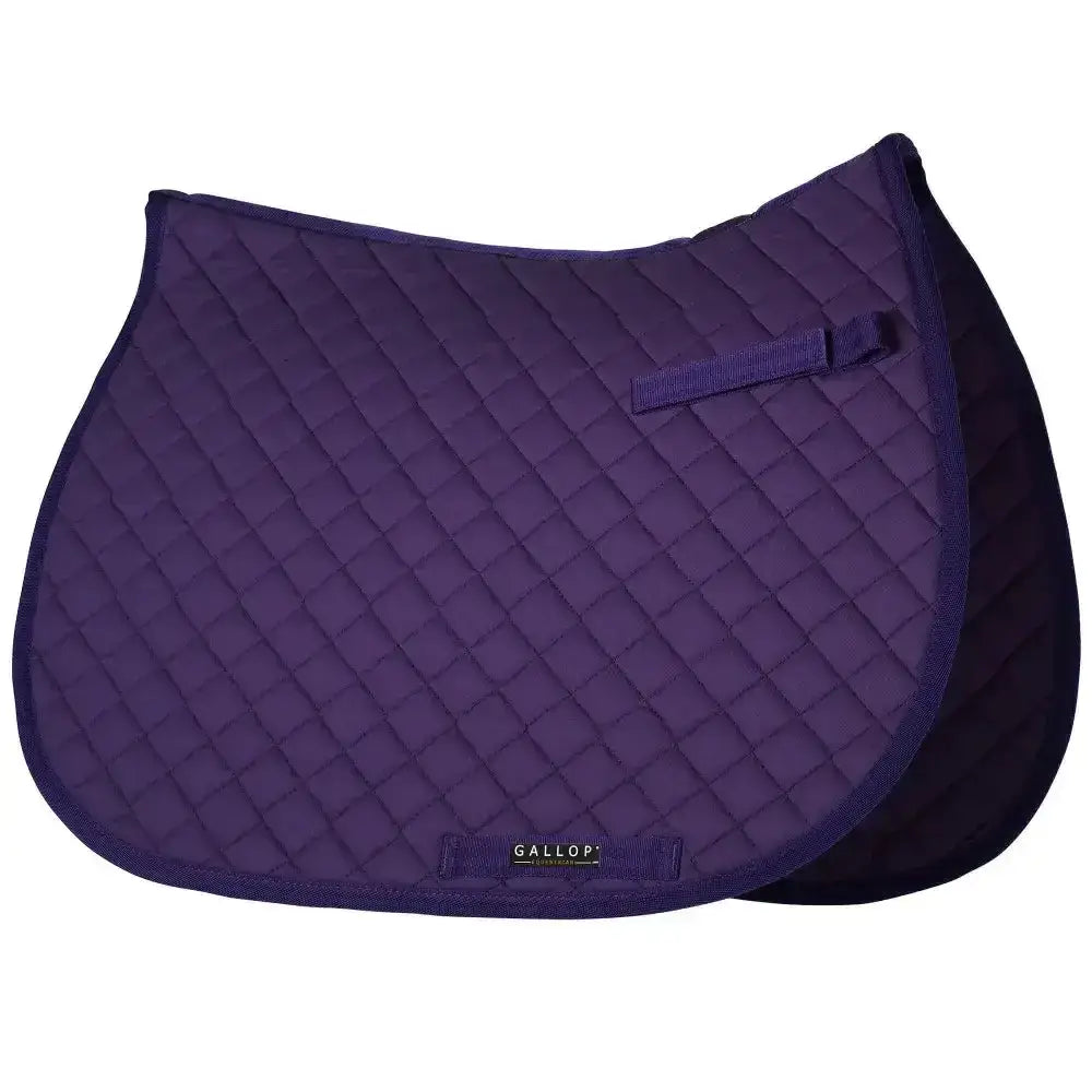 Deep purple quilted gallop light classic saddlecloth with diamond pattern and black trim featuring gallop label