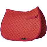 A vibrant red quilted gallop light classic saddlecloth with a magenta border and gallop brand label