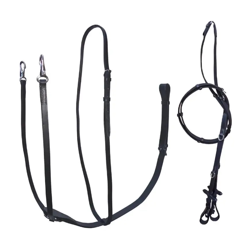 Black leather three-strand bridle and matching reins from gallop market harborough horse tack set