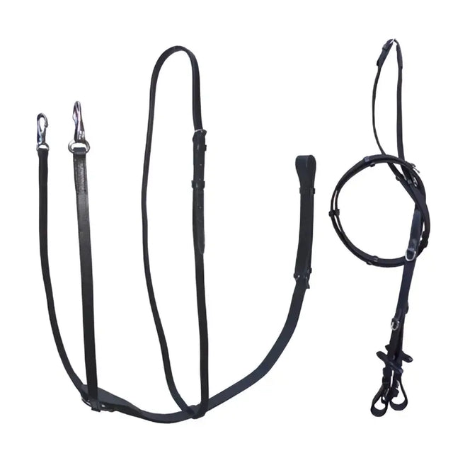 Black leather three-strand bridle and matching reins from gallop market harborough horse tack set