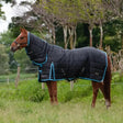 Black quilted gallop maverick 300g stable rug with teal trim and atroian branding heavyweight stable rugs combo