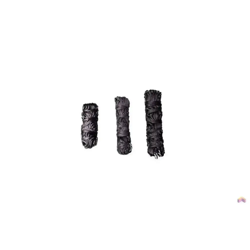 Three black bundles of dried sage with generous tie string for gallop medium haynet and medium haynets use