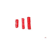 Three vibrant red smudge sticks with textured fibrous surfaces perfect for gallop medium haynet with generous tie string