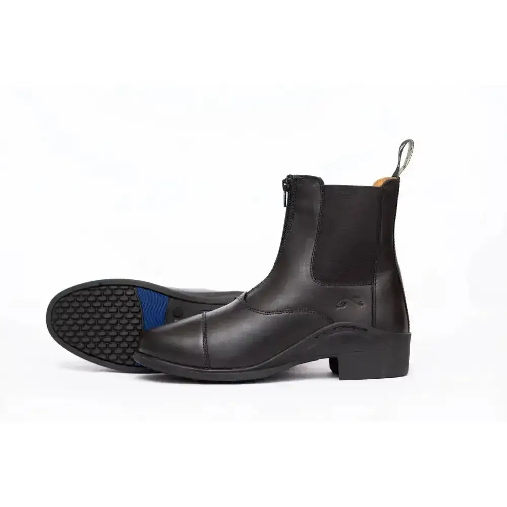 Black leather gallop new elegance leather paddock zip boots with low block heel and zipper closure