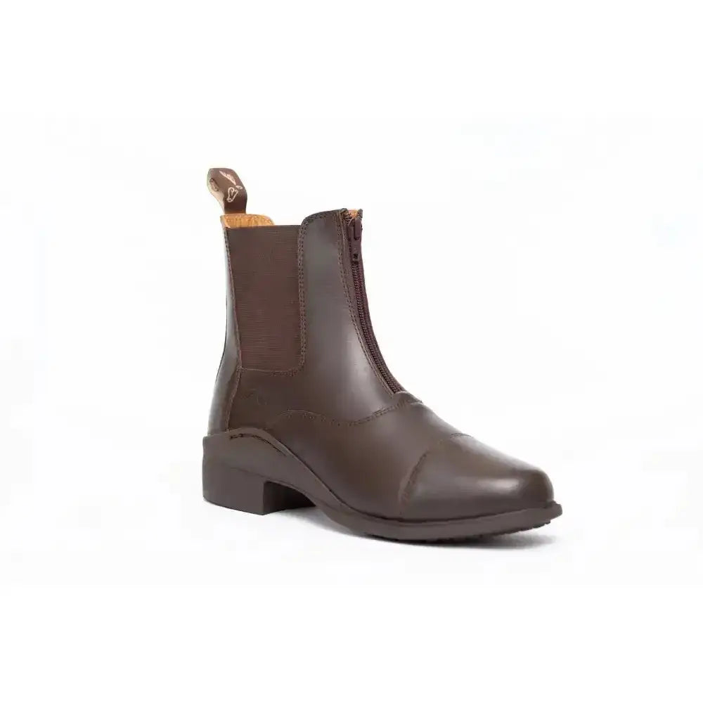 Brown gallop new elegance leather paddock zip boots with side zipper and back pull tab for easy wear