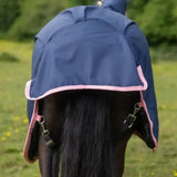 Navy blue gallop ponie 50g combo turnout horse rug with pink trim and adjustable straps for medium weight combo use