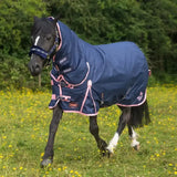 Navy blue and pink gallop ponie 50g combo turnout horse rug with adjustable straps and hood for medium weight use