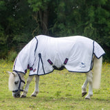 White ponie combo fly rug with navy blue trim and purple accents from gallop ponie essential line