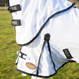 White ponie horse fly rug neck with black trim and adjustable straps featuring nylon lining from gallop ponie dual