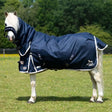 Navy blue gallop ponie duraproof 100g combo turnout rug with white trim and brand logos perfect for ponies
