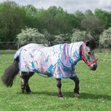 Lavender and blue gallop ponie pegacorn combo pony fly rug with adjustable straps and unicorn pattern by ponye