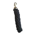 Black braided gallop premium polycotton lead rope with brass-colored metal clip for easy horse handling