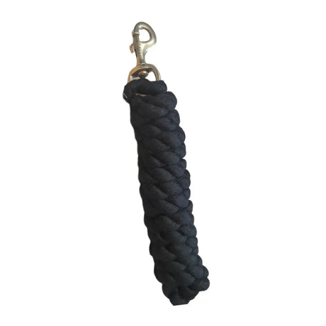 Black braided gallop premium polycotton lead rope with brass-colored metal clip for easy horse handling