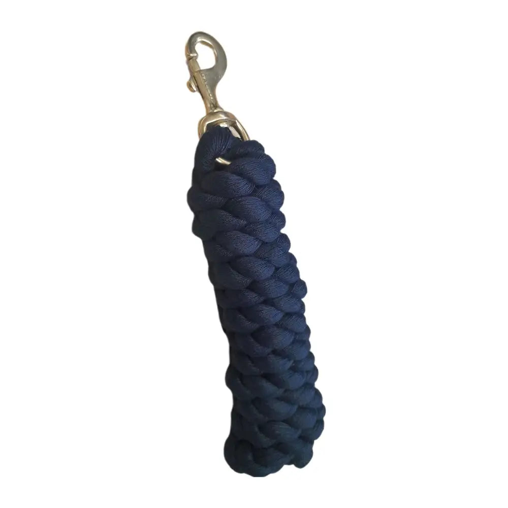 Navy blue gallop premium polycotton lead rope with braided design and gold-toned clip for horse handling