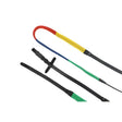 Colorful segmented gallop rainbow reins with black plastic buckle and green yellow blue red rubber accents