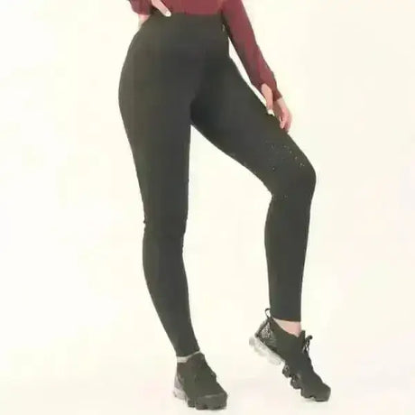 Black gallop riding tights with pockets silicone knee and subtle side embellishments made from stretchy leggings boast