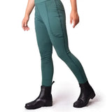 Teal gallop riding tights with stretchy leggings boast pockets silicone knee panels and a high waisted fit