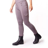 A pair of mauve gallop riding stretchy leggings boast pockets silicone knee and perforated detailing on the thighs