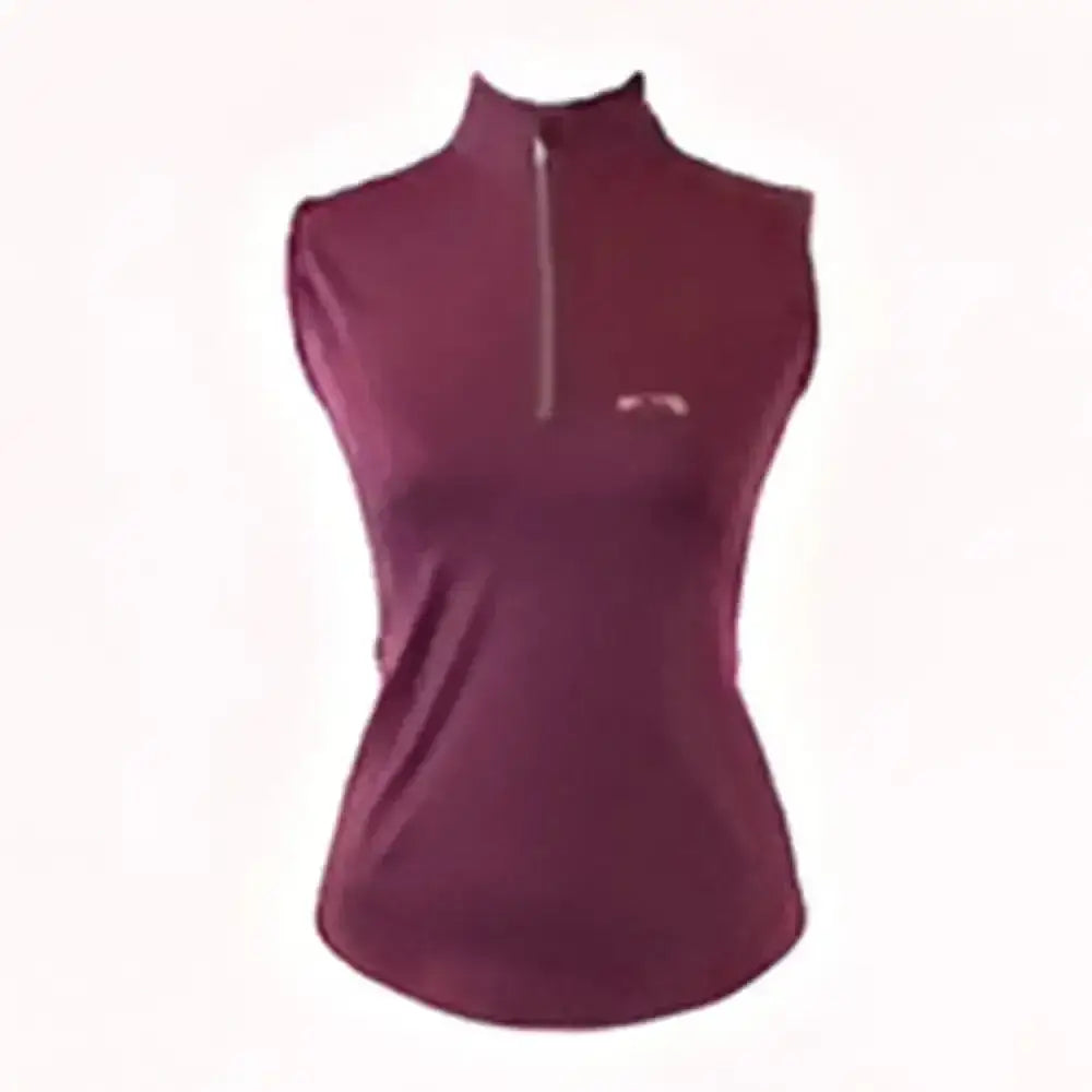 A maroon gallop sleeveless zipped athletic top with high collar and half-zip front base layer burgundy