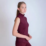 Maroon gallop sleeveless zipped base layer with high collar and zipper detail perfect for activewear