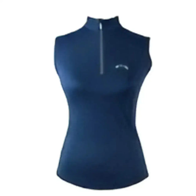Navy gallop sleeveless zipped base layer with half-zip neckline and subtle chest logo for athletic wear