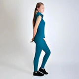 Teal gallop sleeveless zipped neck base layer peacock with high neckline and side pockets for active wear