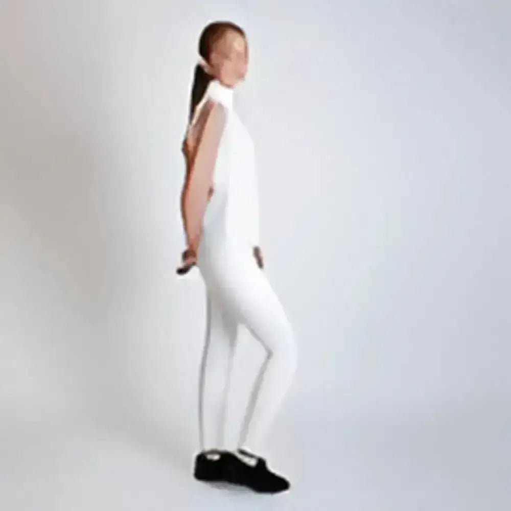 A sleek gallop sleeveless zipped neck base layer white jumpsuit with a high neckline and sleeveless design