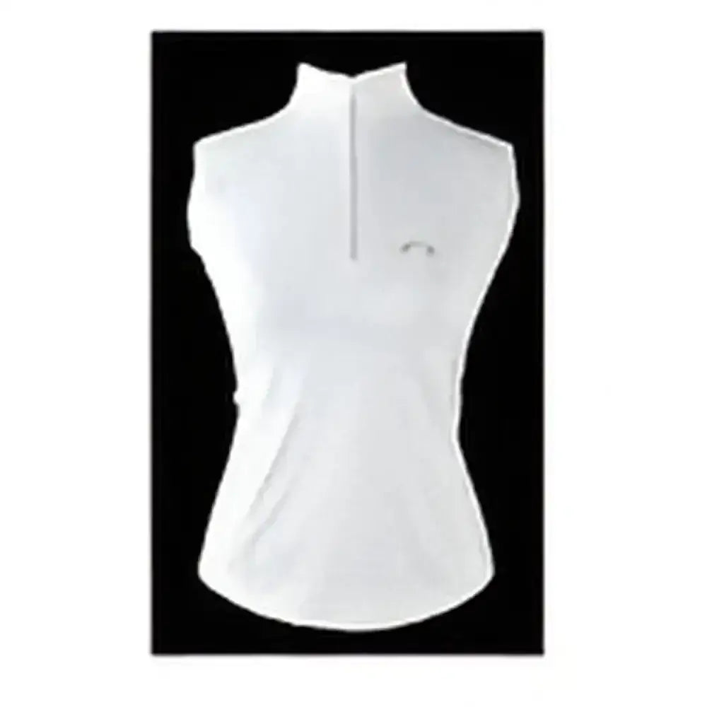 White gallop sleeveless zipped neck base layer with high collar half zip and small embroidered logo on left chest