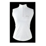 White gallop sleeveless zipped neck base layer with high collar half zip and small embroidered logo on left chest